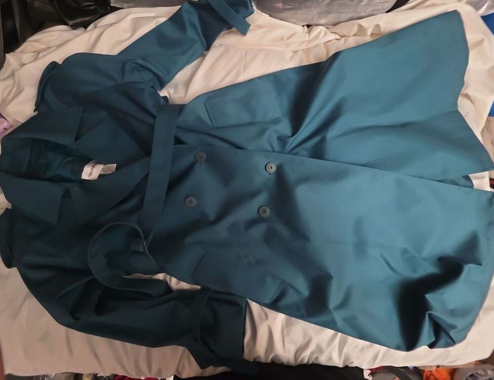Charles Klein Women's Teal Blue Double Breasted Belted Trench Coat Size 10P